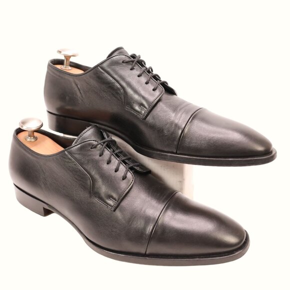 Ralph Lauren Italy Mens 10.5 Black Soft Leather Dress Shoes Cap-toe Derby Oxford - Picture 4 of 12